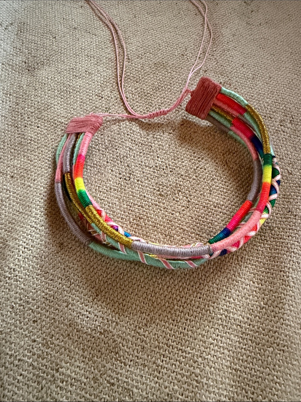 Le Pom Pom Handmade Multicolor neon & gold choker necklace summer island